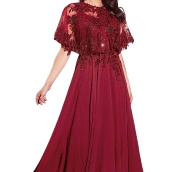 NWT Ladivine CDS503 Chiffon Mother of the Bride Dress Burgundy Size 16 - Picture 1 of 8